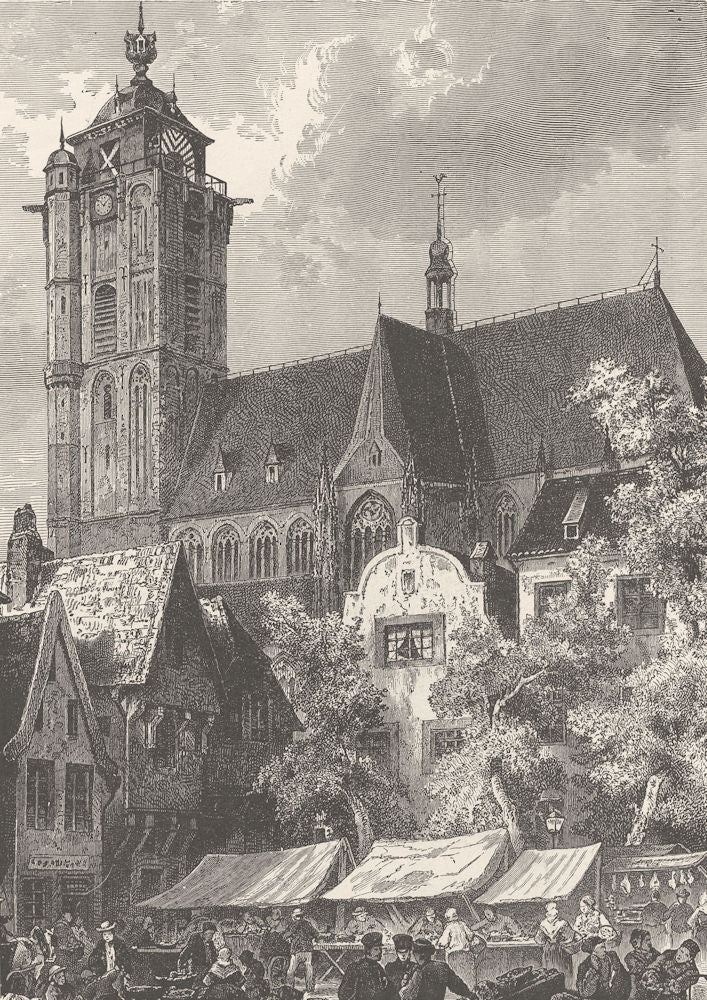 GERMANY. Market in Duisburg 1903 old antique vintage print picture